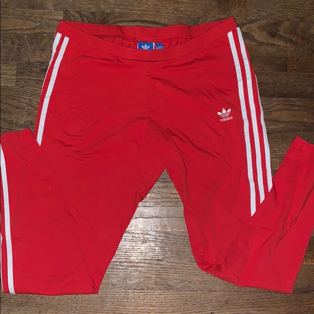 RED ADIDAS LEGGINGS SIZE LARGE